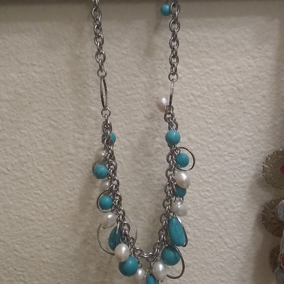 Turquoise silver pearl necklace - Picture 1 of 1